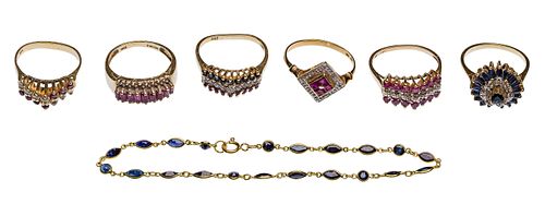 18k, 14k and 10k Yellow Gold, Ruby, Sapphire and Diamond Jewelry Assortment
