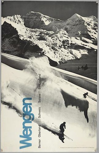 Wengen - Ski Poster, artwork by Fritz Lauener, printed by Steiger A.G., linen backed, 25 x 39.5 inches