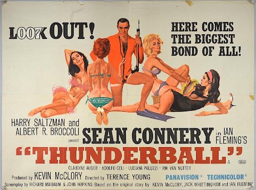 James Bond Thunderball (1965) British Quad film poster, starring Sean Connery, artwork by Robert McGinnis, United Artists, fo