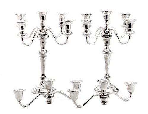 A Pair of American Silver Candelabras, Frank M. Whiting Company, Height 13 inches.