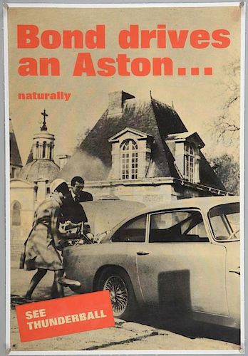James Bond, 'Bond Drives an Aston ...Naturally' Thunderball film poster, first 1965 release starring Sean Connery as Agent 00