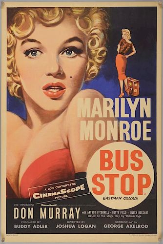 Bus Stop (1956) English Double Crown film poster, starring Marilyn Monroe, artwork by Tom Chantrell, 20th Century Fox, rolled