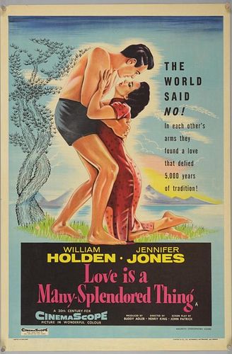 Love Is A Many Splendored Thing (1955) English Double Crown film poster, 20th Century Fox, rolled, 20 x 30 inches