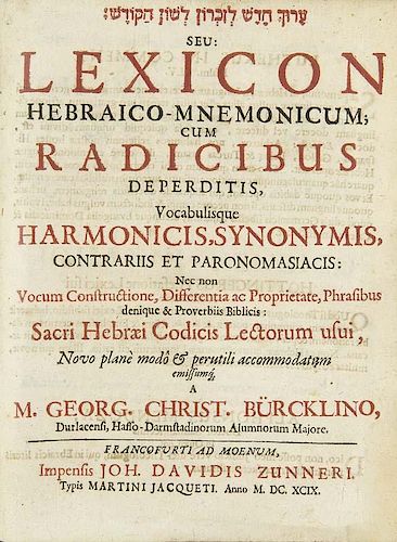Buercklin, M. Georg ChristianLexicon hebraico-mnemonicum cum radicibus deperditis, vocabulisque harmonicis, synonymis, contr