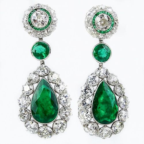 Stunning Excellent Quality Antique Pair of Approx. 15.00 Carat Pear Shape Colombian Emerald