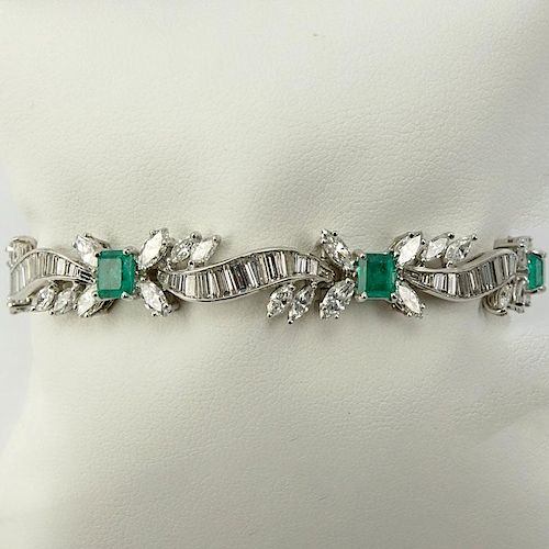 Circa 1950s Approx. 10.0 Carat TW Marquise and Baguette Cut Diamond, 3.50 Carat 3.50 carat Rectangular Cut Emerald and Platin