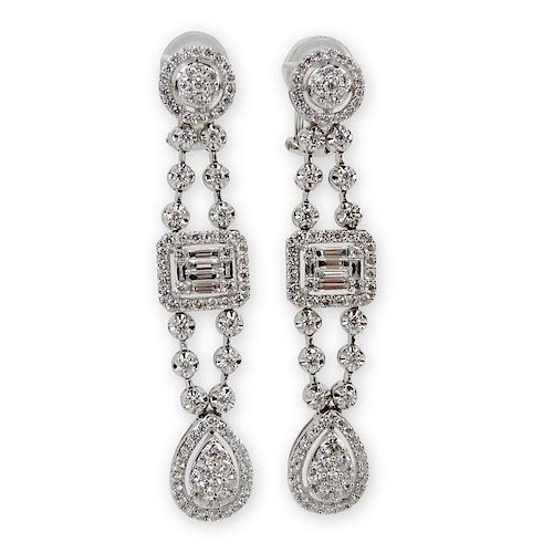 5.0 Carat Round Brilliant and Baguette Cut Diamond and 18 Karat White Gold Chandelier Earrings