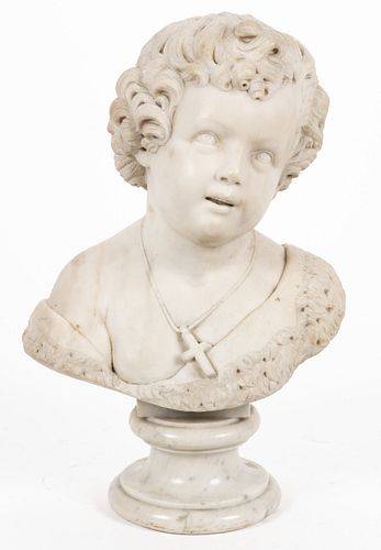 CONTINENTAL, PROBABLY ITALIAN, CARVED MARBLE BUST OF A CHILD