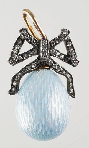 Russian Blue Enamel Diamond Bow Egg Charm