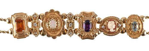 Vintage RGVS 14K Gold Slide Bracelet w 7 Charms