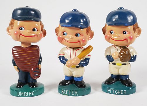Three Vintage Japanese Baseball Bobbleheads