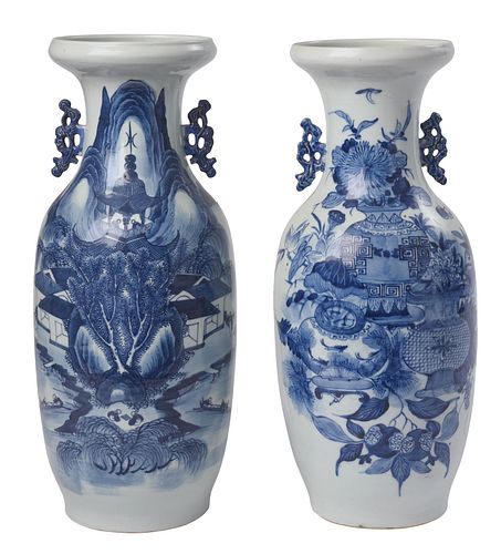 Two Chinese Blue and White Porcelain Floor Vases
