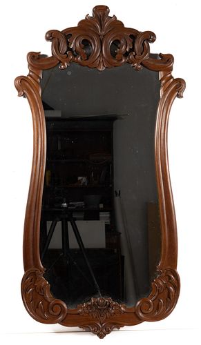 FRENCH PROVINCIAL CARVED WALNUT WALL MIRROR