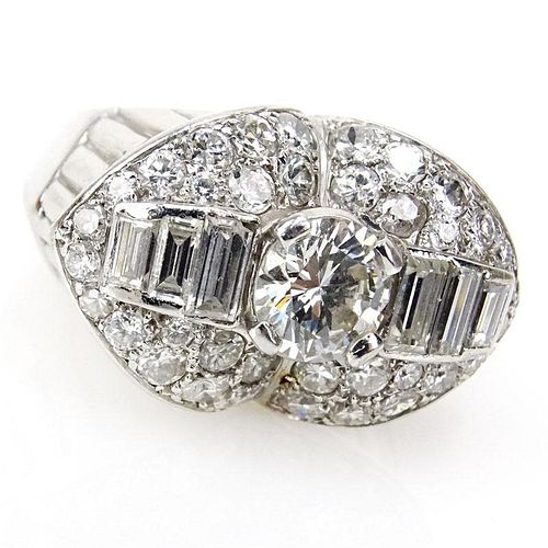 Art Deco Approx. 6.20 Carat TW Diamond and Platinum Ring Set in the Center with an 1.70 Carat Round Brilliant Cut Diamond
