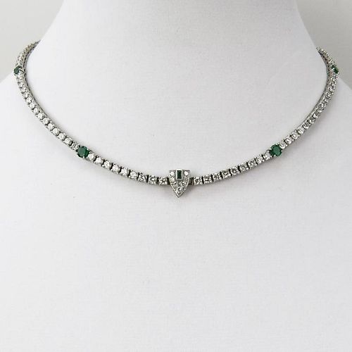 Art Deco style Approx. 8.0  Carat Round Brilliant Cut Diamond, Emerald and Platinum Necklace