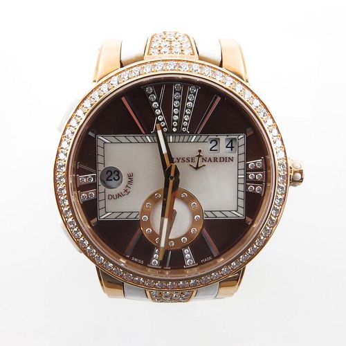 Lady's Ulysse Nardin  
Executive Lady 18K Rose Gold Diamond Automatic Watch 246-10B-30-05 with Diamond Bezel and Hour Markers
