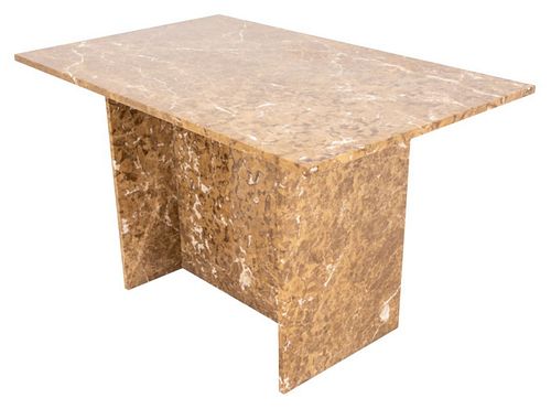 Vintage light emperador marble dining table raised on pedestal base. 29" H x 48" W x 30" D. Provenance: From a 17 East 89th Street estate.