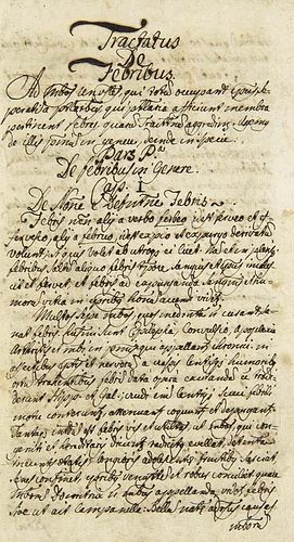 Instructio Medica (RTitel). Handschrift in Latein von Caietano Tauony ("Doctore ae Professore, Publicho in Patris archygymnas
