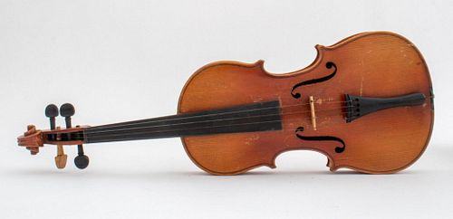 Alfous Kroger German violin, marker label to inside, circa 1919, together with unmarked bow and wooden case. Violin: 23.5" H x 8" W x 3.5" D.