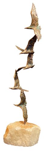 CURTIS JERE Bronze Birds in Flight on Quartz Base 