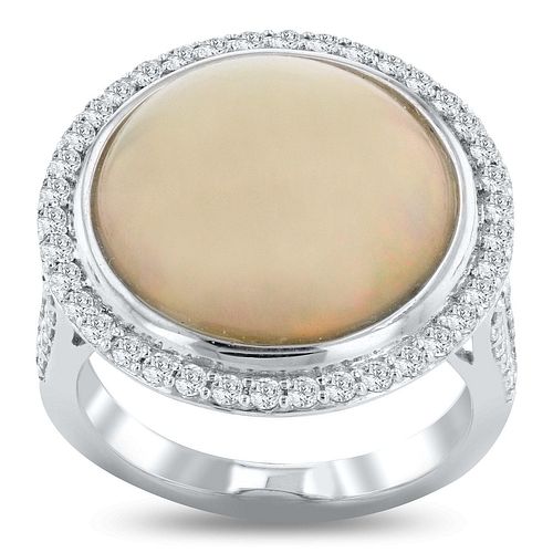 Platinum Ring with Opal and Diamond