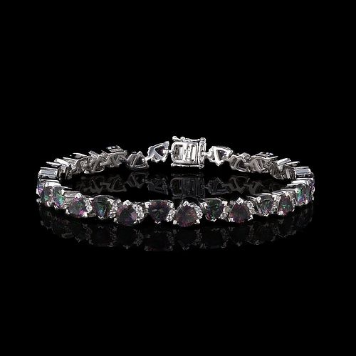 Sterling Silver Bracelet with Triangle Mystic Quartz and White Topaz