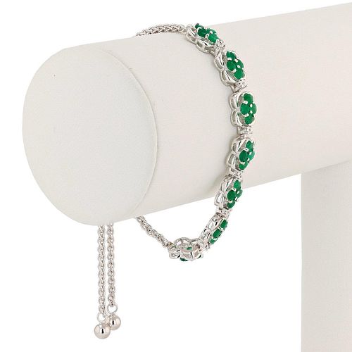 Sterling Silver Emerald and Diamond Bracelet