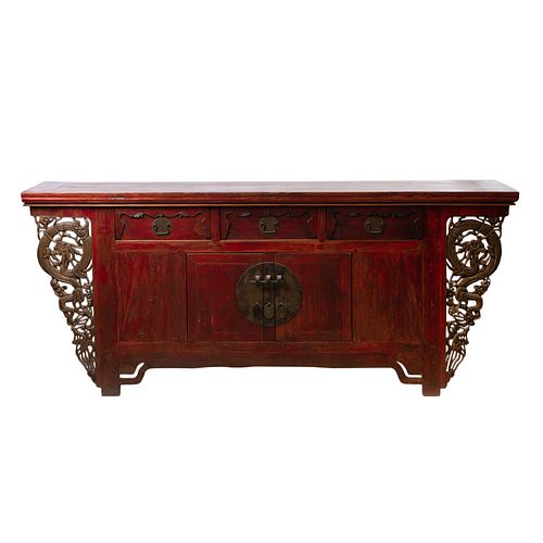 Large Red Lacquer Wood Altar Table / Cabinet
