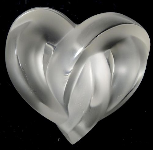 Lalique "Double Heart" Frosted Glass Paperweight