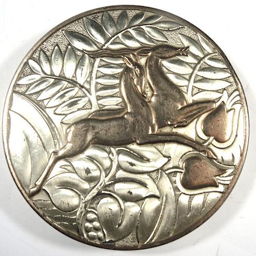 Art Deco Sterling Silver Leaping Gazelles Compact