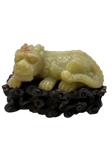 Jade Dragon With Wood Stand