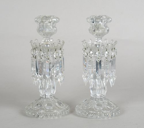 Pair of Baccarat Clear Glass Luster Candlesticks