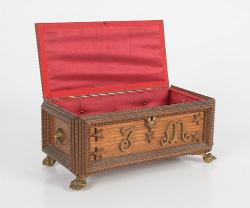 American Tramp Art Jewelry Box, Dated 1895