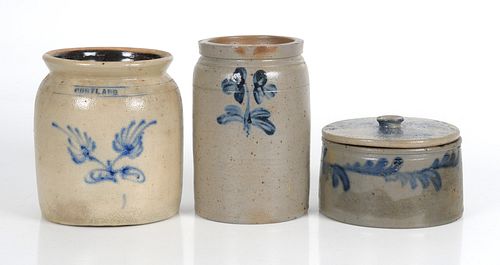 Three American Salt Glazed Stoneware Crocks