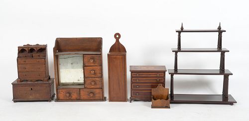 Group of Country Primitives; Boxes, Shelves, Etc.