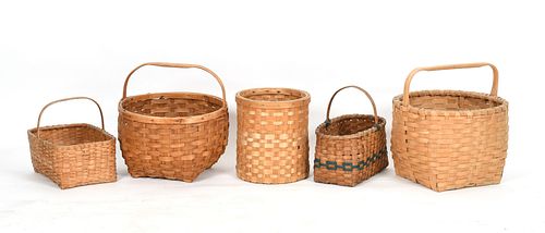 Five North American Indian Splint Woven Baskets