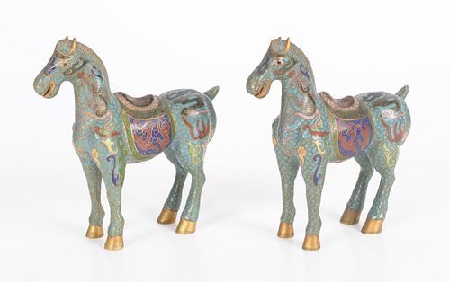 A Pair of Chinese Cloisonne Horses