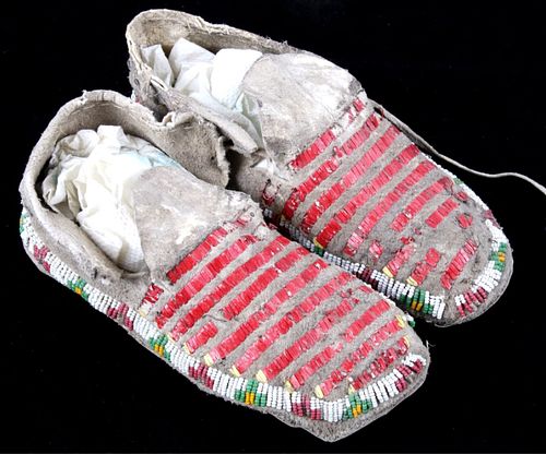 C. 1870's Sioux Quilled & Beaded Moccasins