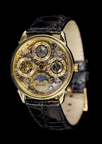 An 18 Karat Yellow Gold Cal. 4297 Skeletonized Wristwatch, Piaget, Circa 1995,