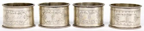 4 Continental Silver Monogrammed Napkin Rings