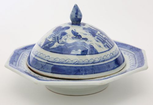 Canton Three-Piece Covered Butter Dish, 19th Century
