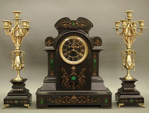 French Mantel clock and candelabra