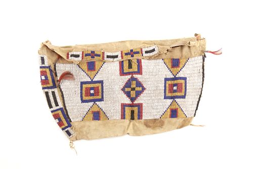 Mid-1800's Sioux Beaded Buffalo Hide Possible Bag