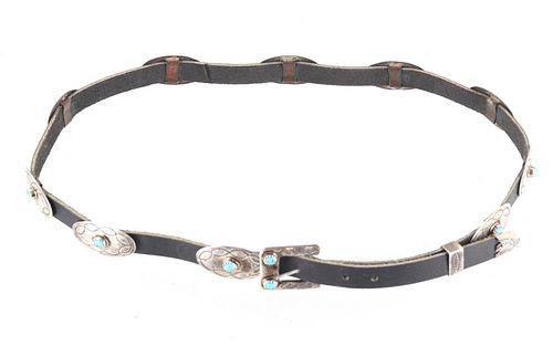 Navajo Sterling Silver Turquoise Leather Hatband