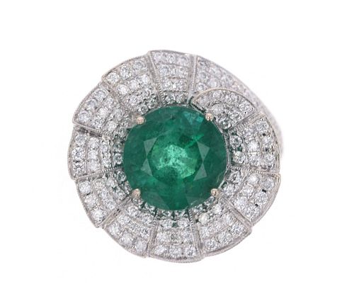 Flared Emerald VS2 Diamond & Platinum Ring