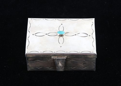 Navajo CJ Butler Sterling Silver Turquoise Box