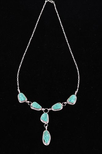 Navajo L.James Sterling Silver Turquoise Necklace