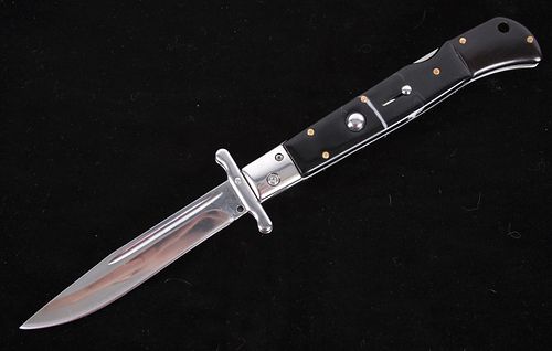 AKC Italian Black Resin Switchblade Knife w Sheath