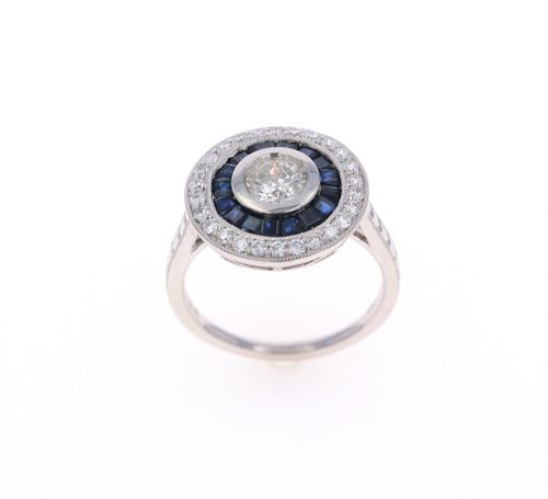 Amazing Diamond & Blue Sapphire Platinum Ring