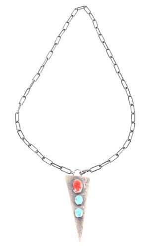 Navajo Silver Spiny Oyster Turquoise Necklace